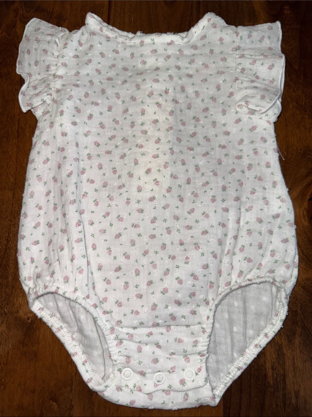 Zara Infant White Onesie with Pink Floral & Green Leaves